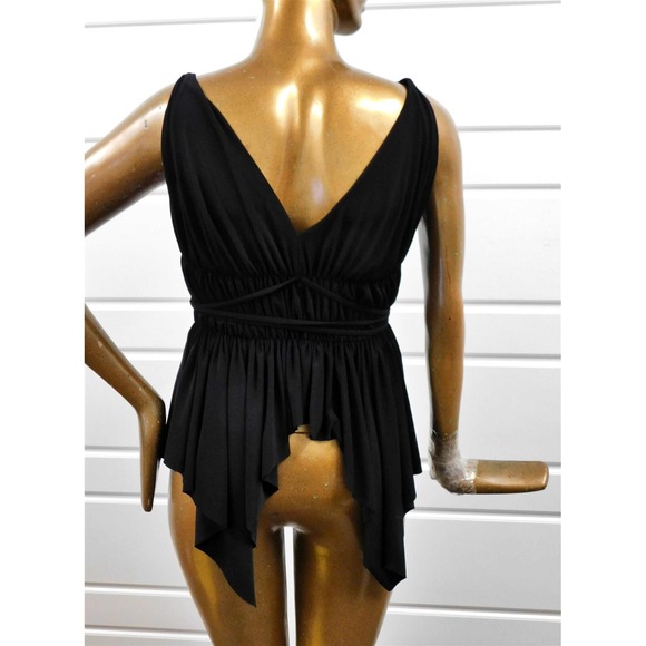 Norma Kamali Black Tiered V-Neck Halter‎ Top 38 / M - Picture 3 of 6